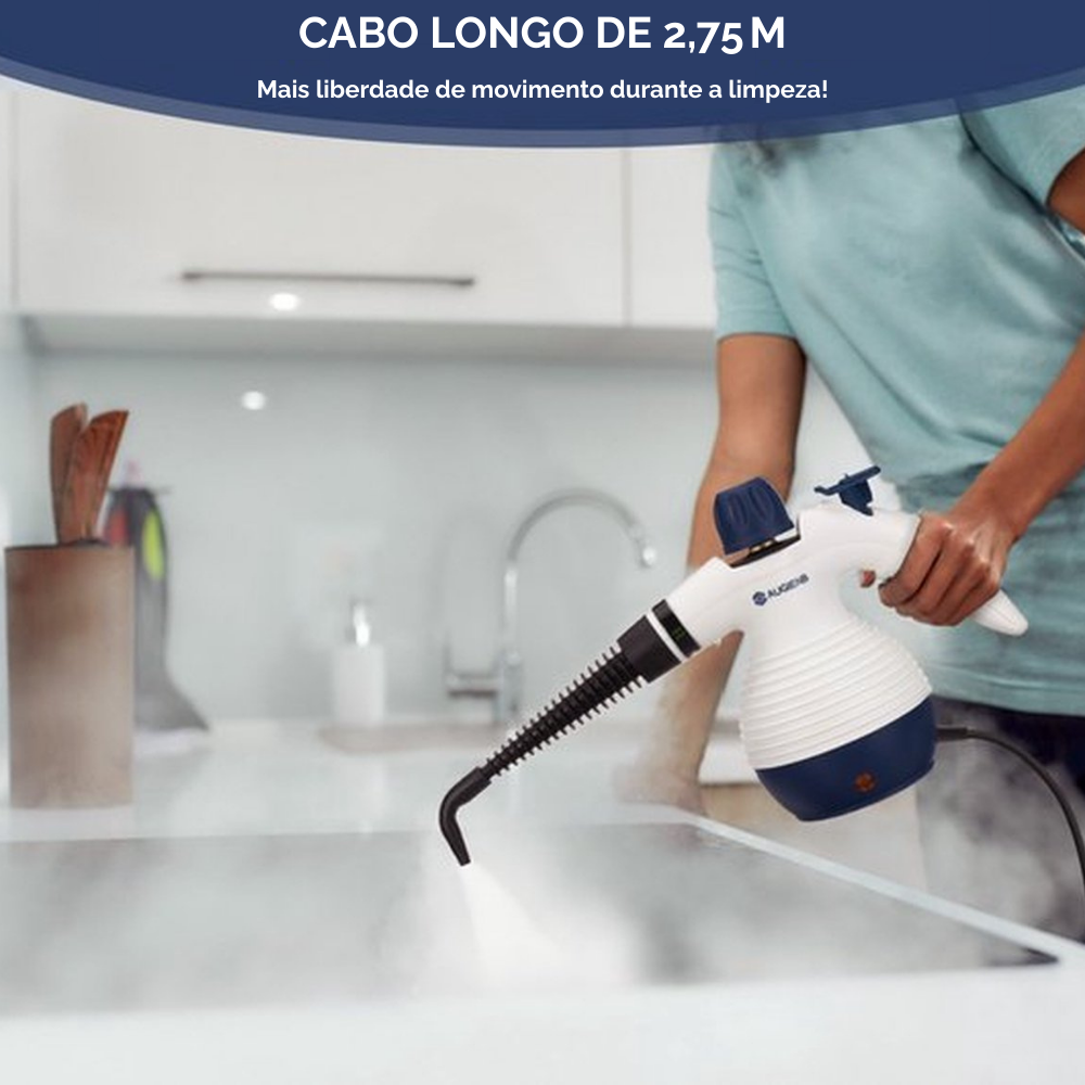 Limpador a Vapor Multifuncional com 9 Acessórios – Remove Gordura, Sujeira e Bactérias
