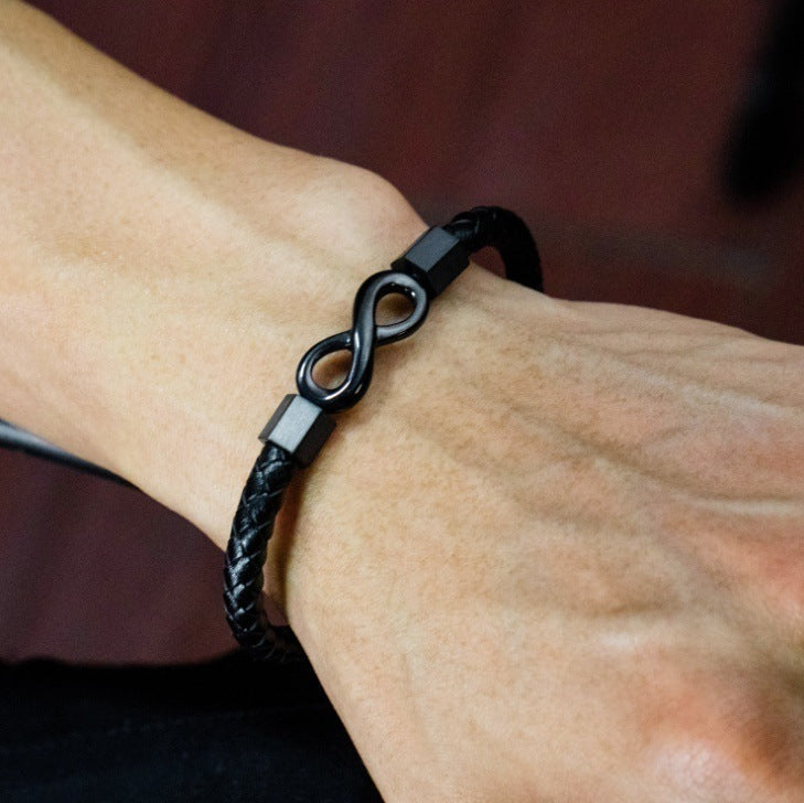 Pulseira Infinito em Aço Inoxidável & Couro Premium – Estilo com Significado