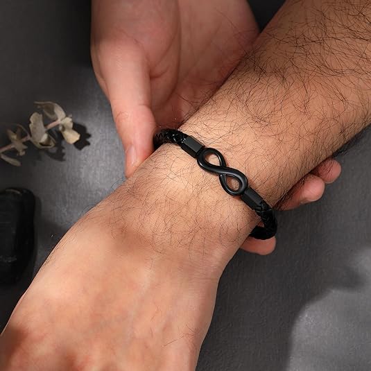 Pulseira Infinito em Aço Inoxidável & Couro Premium – Estilo com Significado