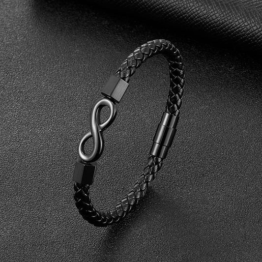 Pulseira Infinito em Aço Inoxidável & Couro Premium – Estilo com Significado
